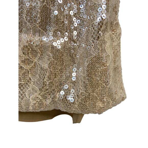 LPA Aniella Sequined Lace Gown Rosette One Shoulder Formal Party Champagne S - Picture 9 of 16